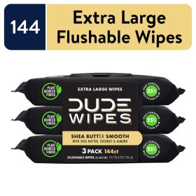 DUDE Wipes Flushable Wipes, XL Wet Wipes for At Home Use, Shea BUTTer Smooth, 144 Count