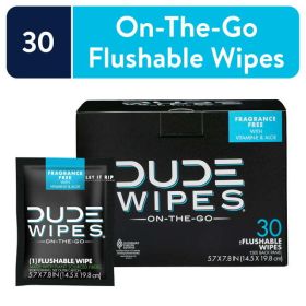 DUDE Wipes Unscented XL Flushable Wipes, 30 Individually Wrapped Wipes